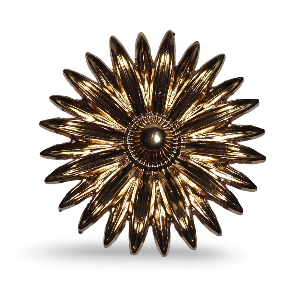 Gold Tone Large Daisy Sunflower Statement Brooch Pin Layered Floral Vintage